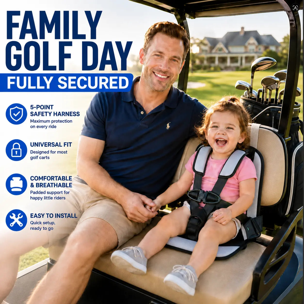 Kids Golf Cart Safety Seat with 5-Point Harness