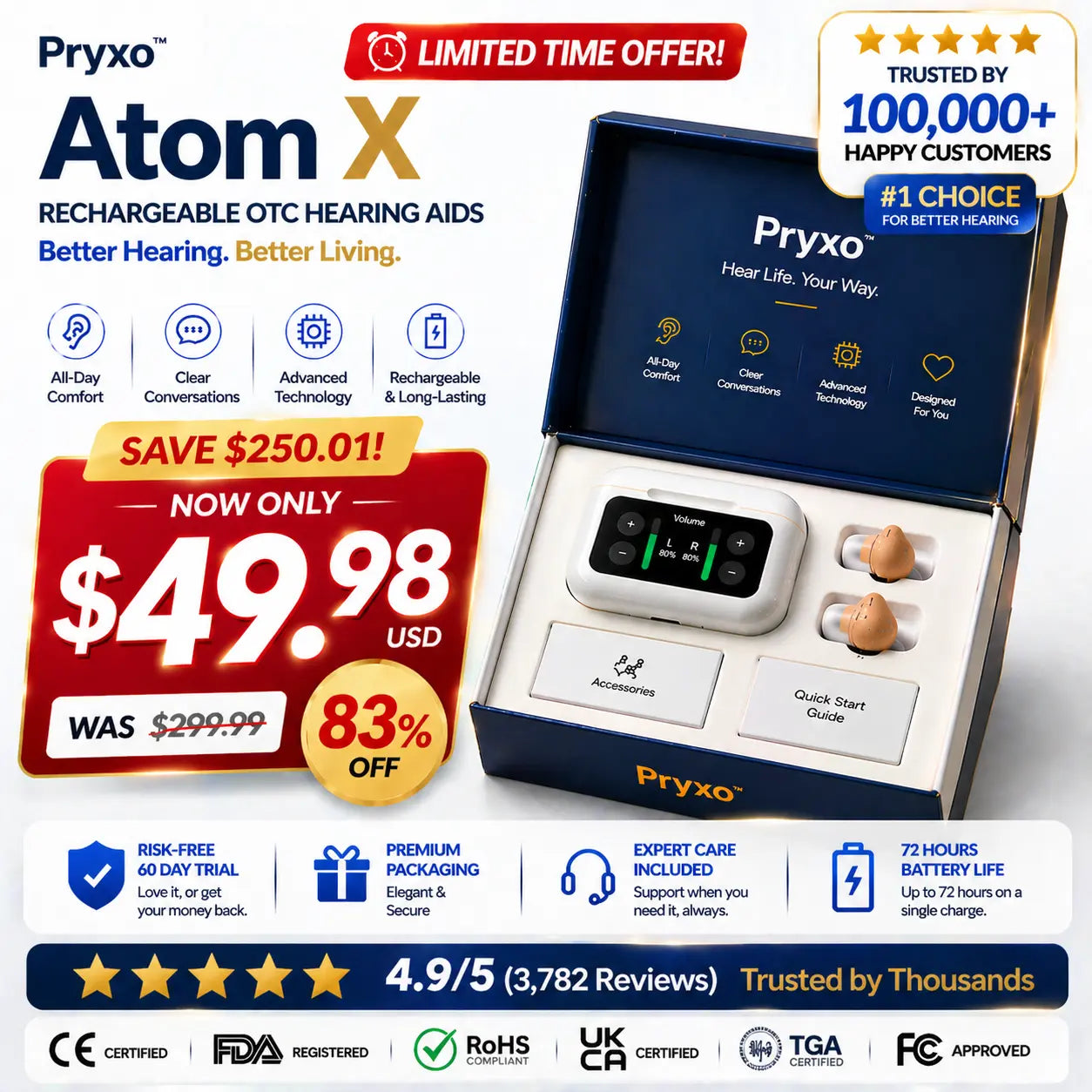 Pryxo™ Atom X Smart Hearing Aids — Hear Clearly, Feel Confident Again