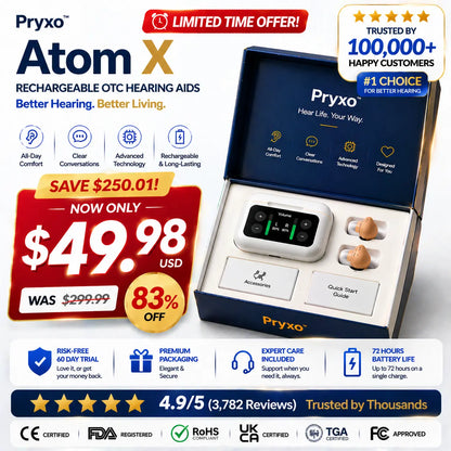 Pryxo™ Atom X Smart Hearing Aids — Hear Clearly, Feel Confident Again