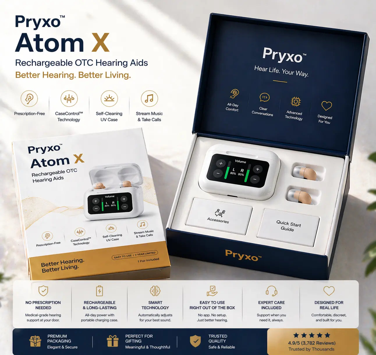 Pryxo™ Atom X Smart Hearing Aids — Hear Clearly, Feel Confident Again