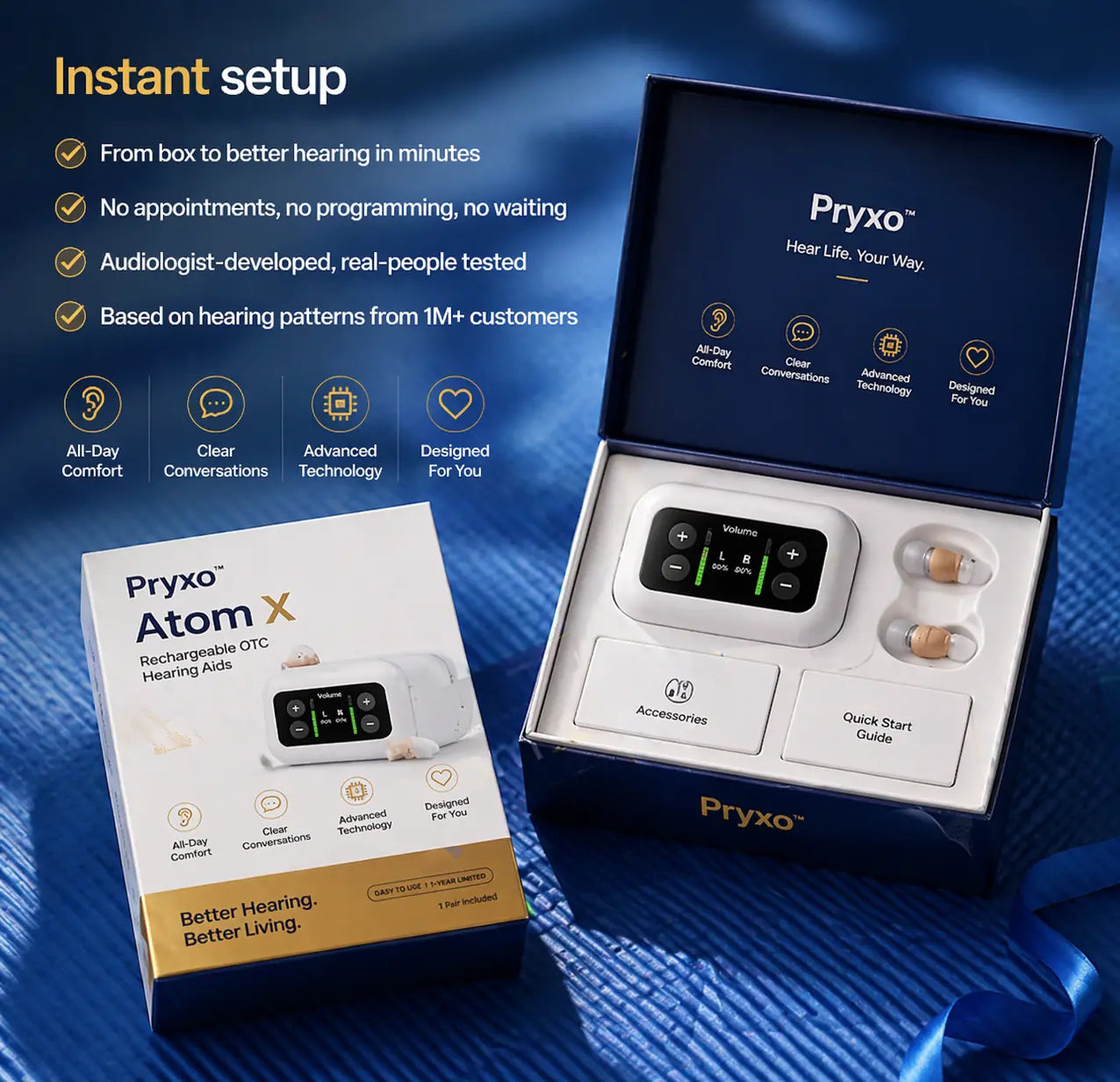 Pryxo™ Atom X Smart Hearing Aids — Hear Clearly, Feel Confident Again